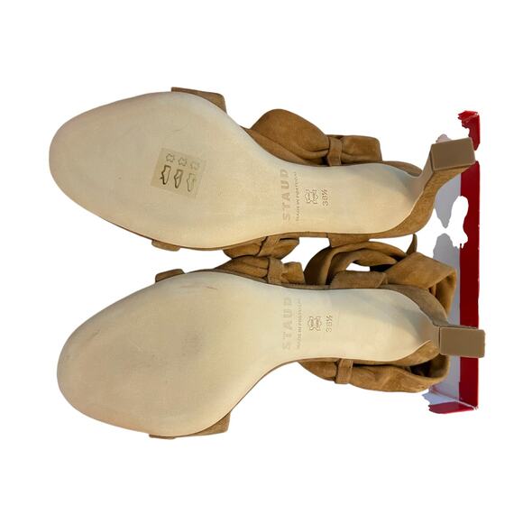 Staud Rellie Heel Sandal Wrap Ankle Strap Suede Leather Open Toe Cashew 8.5/38.5 - Picture 10 of 14